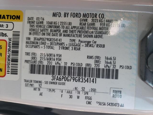 Photo 10 from auction – 2016 FORD FUSION S with VIN 3FA6P0G79GR354141