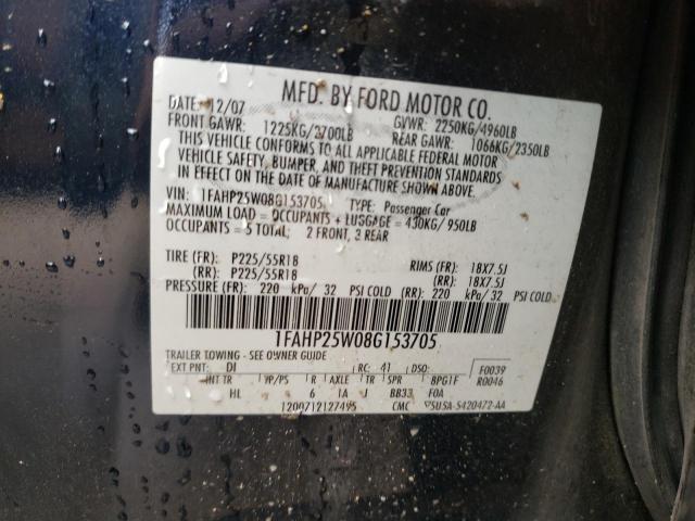 Photo 10 from auction – 2008 FORD TAURUS LIM with VIN 1FAHP25W08G153705