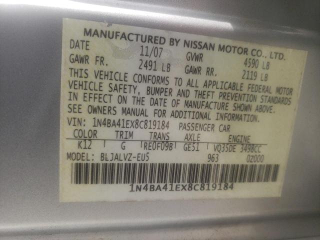 Photo 10 from auction – 2008 NISSAN MAXIMA SE with VIN 1N4BA41EX8C819184