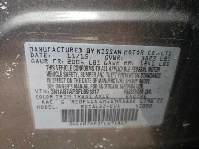 Photo 10 from auction – 2015 NISSAN SENTRA S with VIN 3N1AB7AP3FL691817