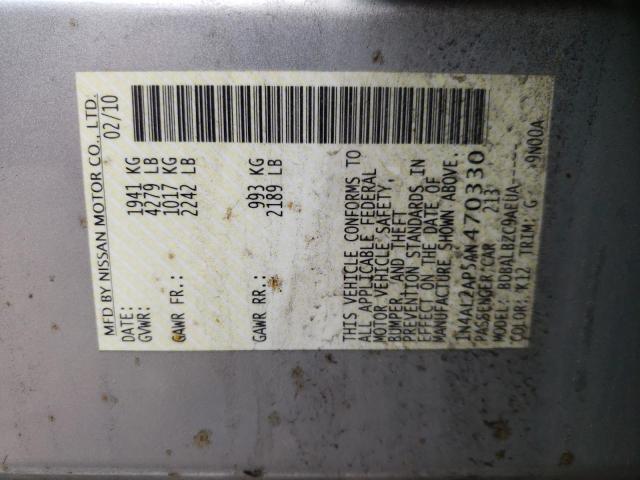 NISSAN ALTIMA BAS 2010 with VIN 1N4AL2AP5AN470330 - Photo from auction