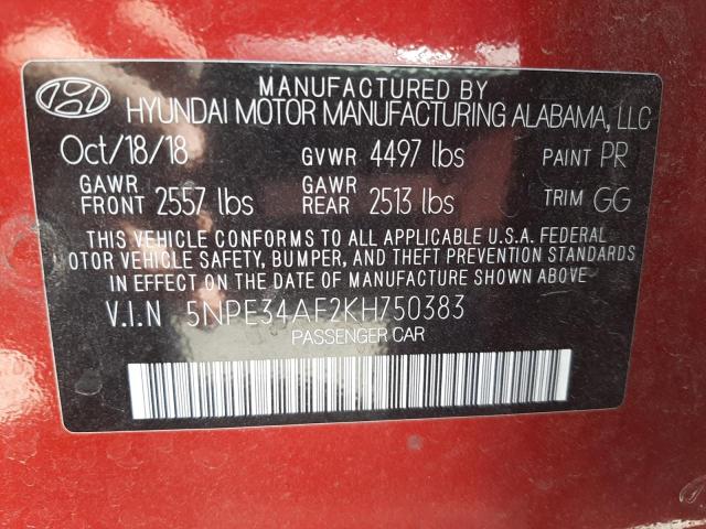 Photo 10 from auction – 2019 HYUNDAI SONATA LIM with VIN 5NPE34AF2KH750383