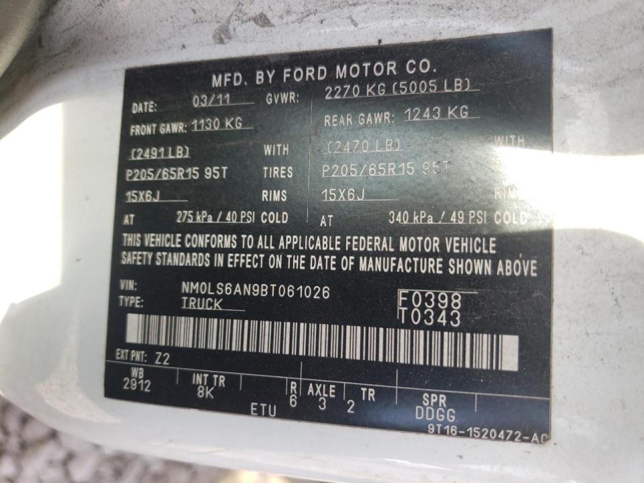 Photo 10 from auction – 2011 FORD TRANSIT CO with VIN NM0LS6AN9BT061026