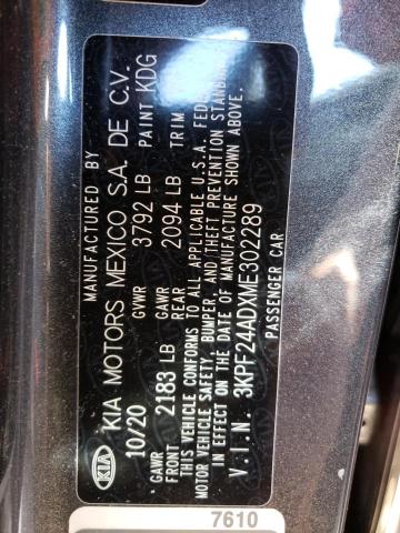 Photo 10 from auction – 2021 KIA FORTE FE with VIN 3KPF24ADXME302289