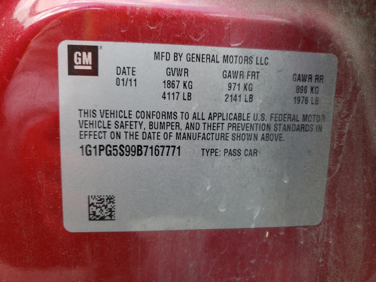 Photo 10 from auction – 2011 CHEVROLET CRUZE LT with VIN 1G1PG5S99B7167771