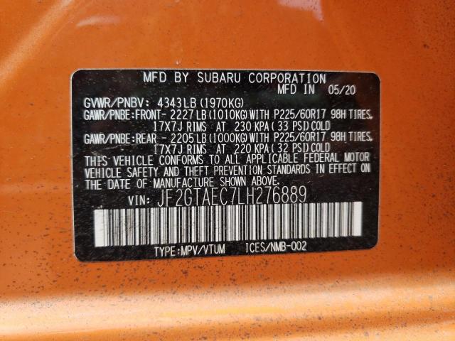 Photo 10 from auction – 2020 SUBARU CROSSTREK with VIN JF2GTAEC7LH276889