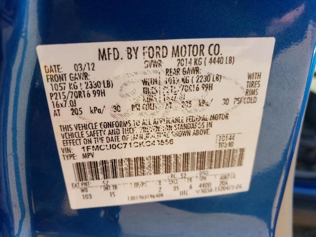 Photo 10 from auction – 2012 FORD ESCAPE XLS with VIN 1FMCU0C71CKC43556