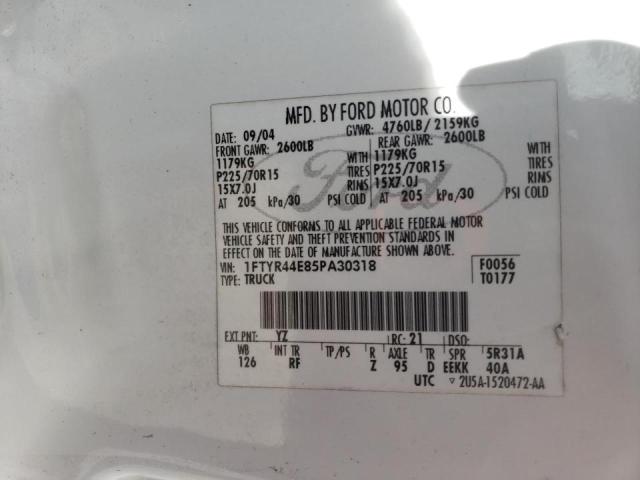 Photo 10 from auction – 2005 FORD RANGER SUP with VIN 1FTYR44E85PA30318