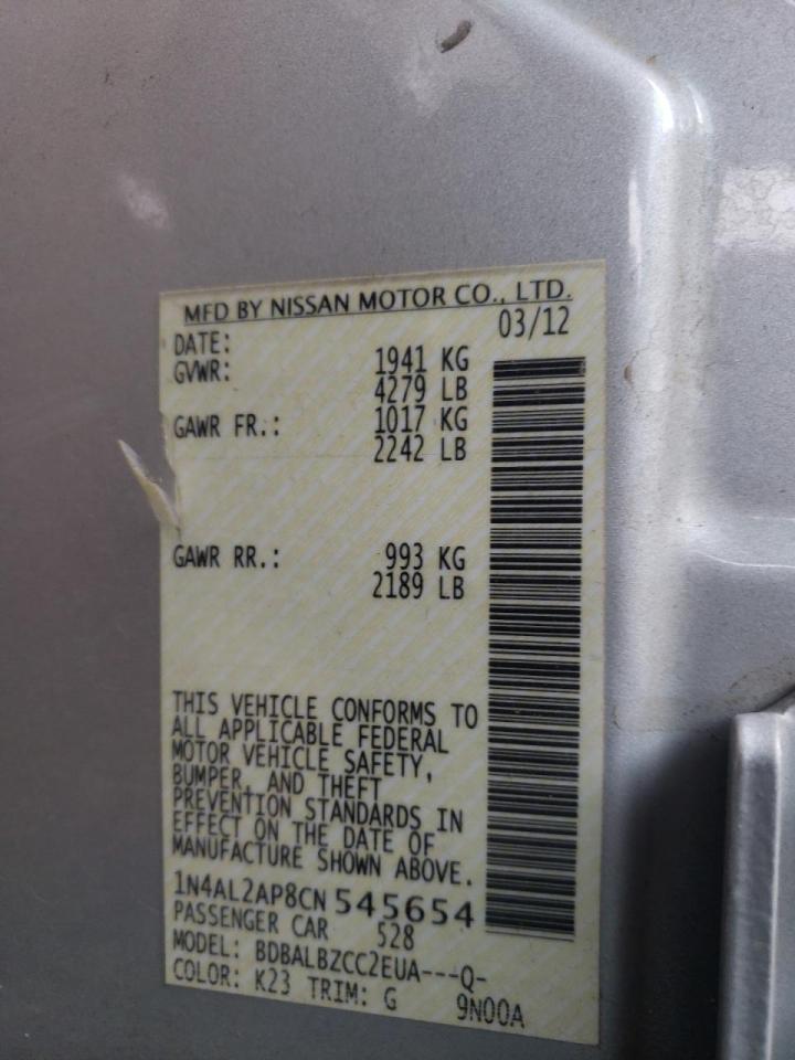 Photo 18 from auction – 2012 NISSAN ALTIMA BAS with VIN 1N4AL2AP8CN545654