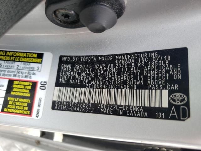 Photo 10 from auction – 2019 TOYOTA COROLLA L with VIN 2T1BURHE4KC149618