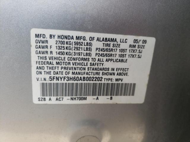 Photo 10 from auction – 2010 HONDA PILOT EXL with VIN 5FNYF3H60AB002202