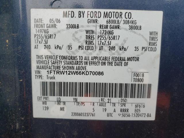 Photo 10 from auction – 2006 FORD F150 SUPER with VIN 1FTRW12W66KD70086
