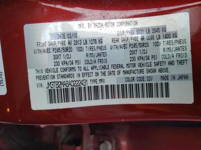 Photo 10 from auction – 2010 MAZDA CX-9 with VIN JM3TB2MA8A0222431