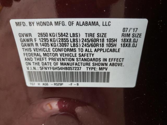Photo 10 from auction – 2017 HONDA PILOT EXL with VIN 5FNYF6H54HB057237