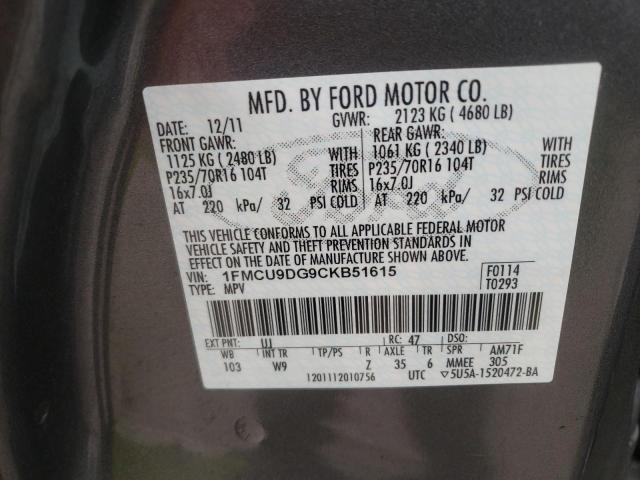 Photo 10 from auction – 2012 FORD ESCAPE XLT with VIN 1FMCU9DG9CKB51615