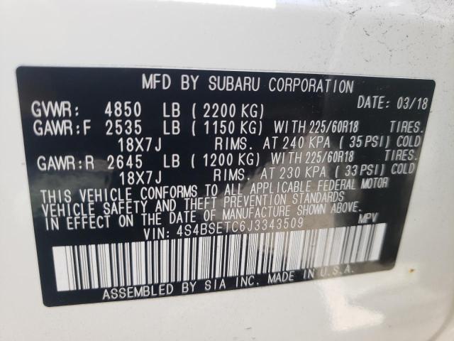 Photo 10 from auction – 2018 SUBARU OUTBACK TO with VIN 4S4BSETC6J3343509