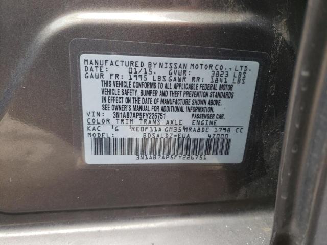 Photo 10 from auction – 2015 NISSAN SENTRA S with VIN 3N1AB7AP5FY226751