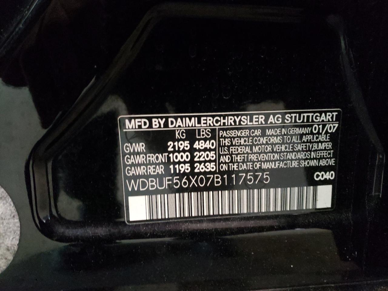 Photo 11 from auction – 2007 MERCEDES-BENZ E 350 with VIN WDBUF56X07B117575