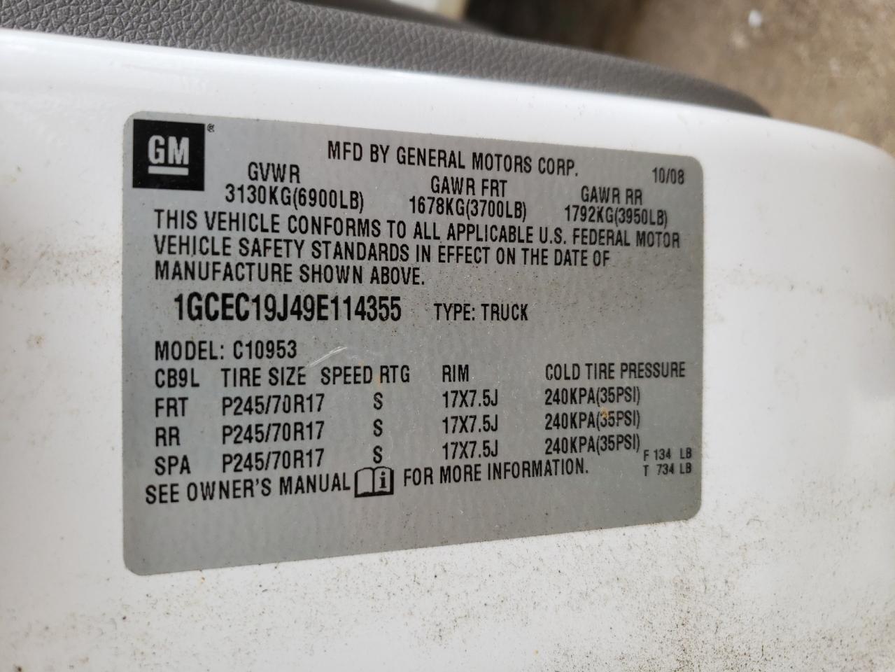 Photo 11 from auction – 2009 CHEVROLET SILVERADO with VIN 1GCEC19J49E114355