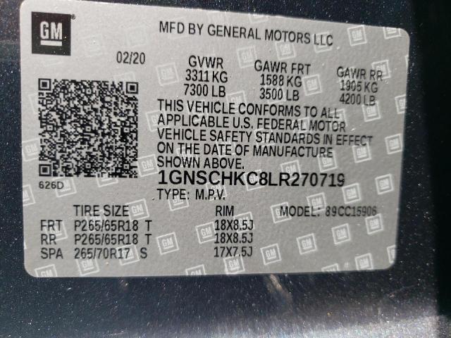 Photo 10 from auction – 2020 CHEVROLET SUBURBAN C with VIN 1GNSCHKC8LR270719