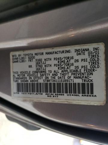 Photo 10 from auction – 2001 TOYOTA TUNDRA with VIN 5TBRT34111S189171