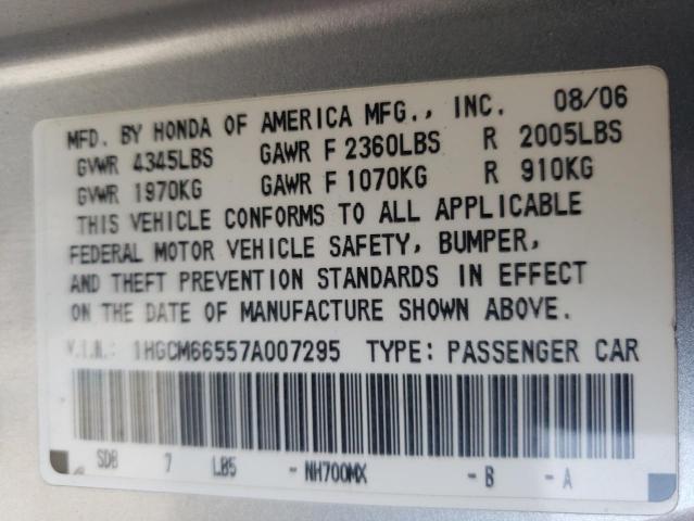 Photo 10 from auction – 2007 HONDA ACCORD EX with VIN 1HGCM66557A007295