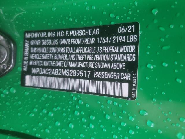 Photo 10 from auction – 2021 PORSCHE CAYMAN GT4 with VIN WP0AC2A82MS289517