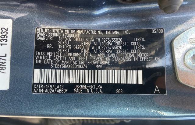 Photo 10 from auction – 2008 TOYOTA SEQUOIA LI with VIN 5TDBY68AX8S019374