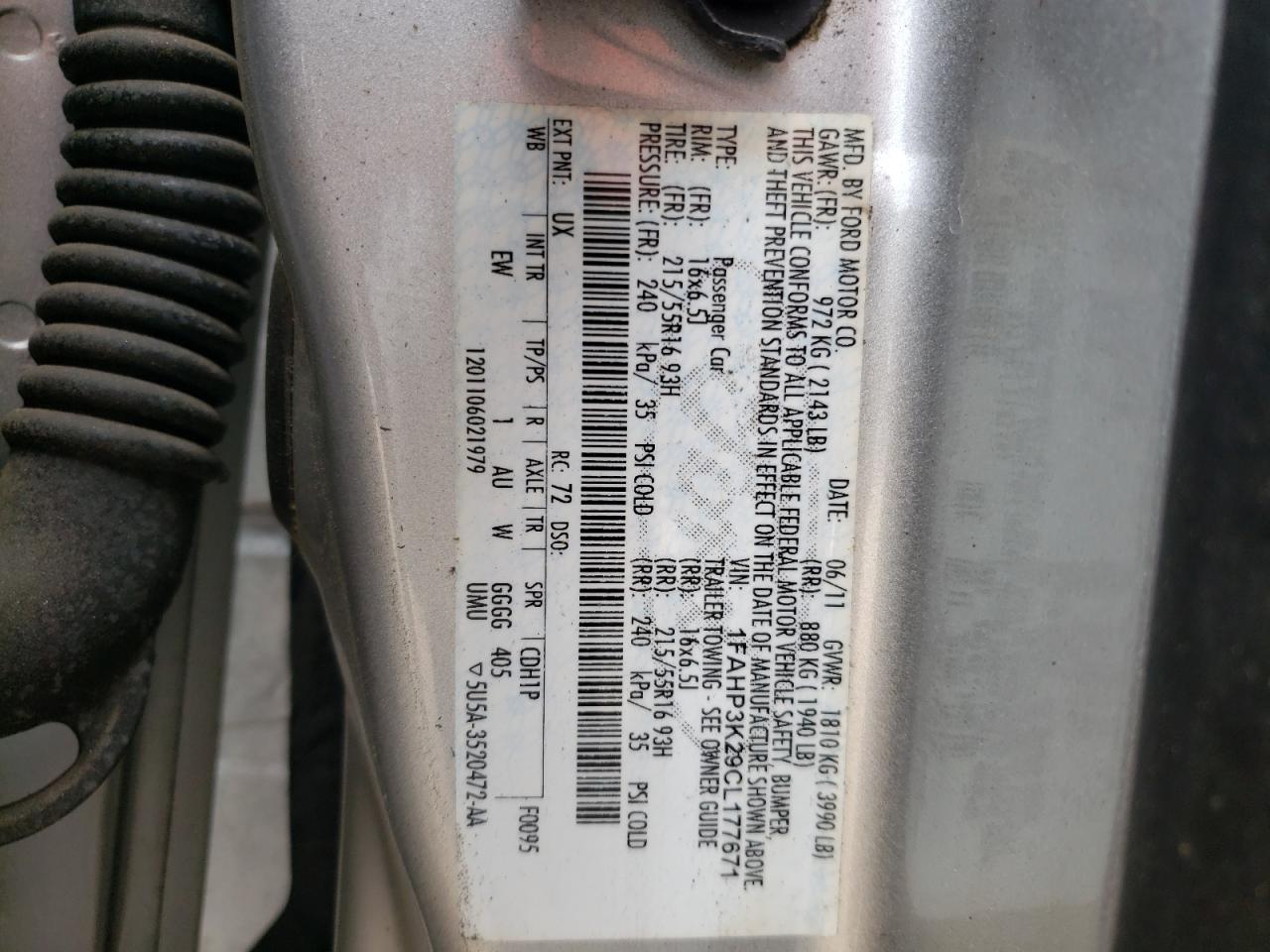 Photo 10 from auction – 2012 FORD FOCUS SE with VIN 1FAHP3K29CL177671