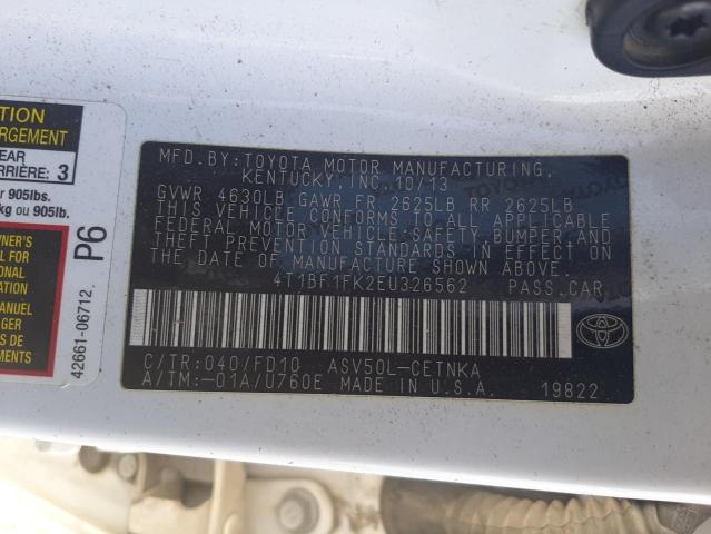 Photo 10 from auction – 2014 TOYOTA CAMRY L with VIN 4T1BF1FK2EU326562