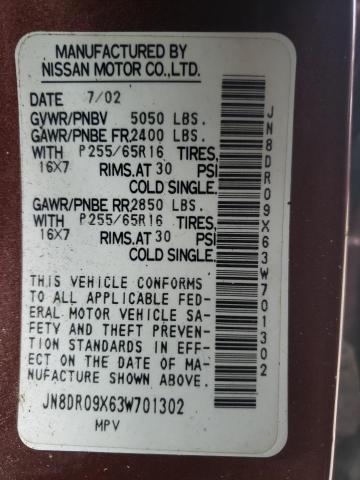 Photo 10 from auction – 2003 NISSAN PATHFINDER with VIN JN8DR09X63W701302