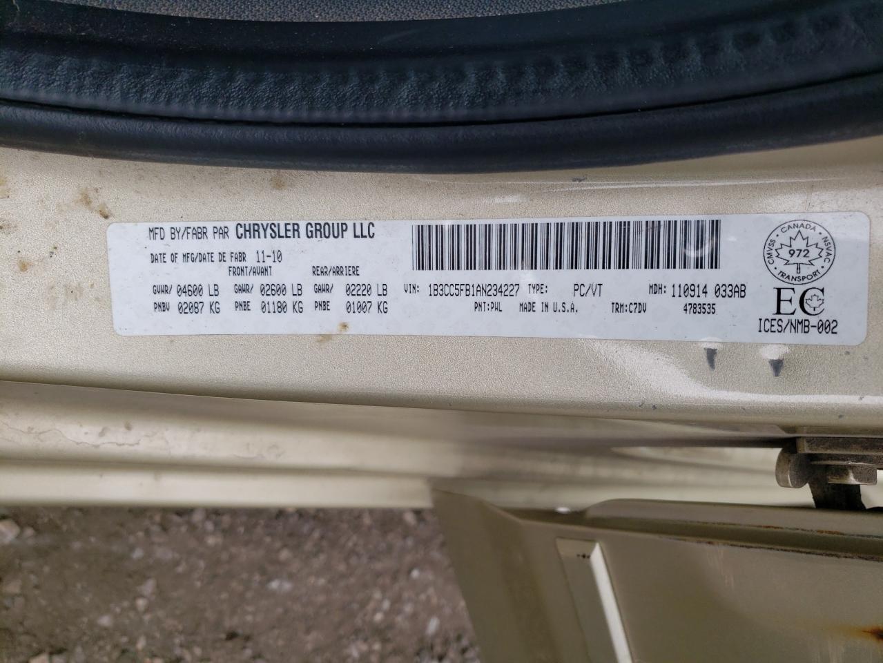 Photo 10 from auction – 2010 DODGE AVENGER R/ with VIN 1B3CC5FB1AN234227