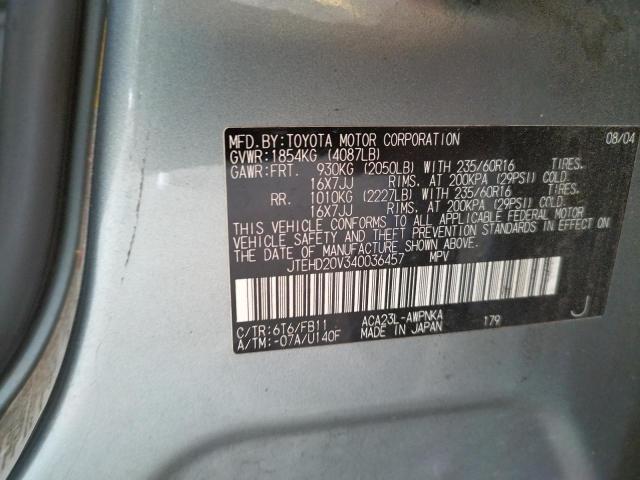 Photo 10 from auction – 2004 TOYOTA RAV4 with VIN JTEHD20V340036457