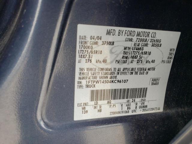 Photo 10 from auction – 2004 FORD F150 SUPER with VIN 1FTPW14504KC96107