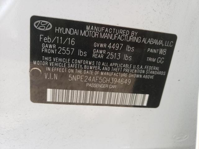 Photo 10 from auction – 2016 HYUNDAI SONATA SE with VIN 5NPE24AF5GH394649