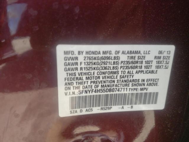 Photo 10 from auction – 2013 HONDA PILOT EXL with VIN 5FNYF4H55DB074711