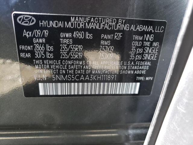 Photo 10 from auction – 2019 HYUNDAI SANTA FE L with VIN 5NMS5CAA3KH111891