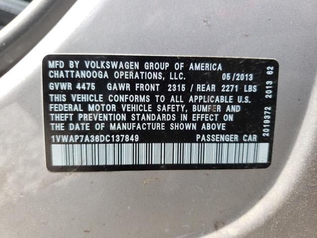 Photo 10 from auction – 2013 VOLKSWAGEN PASSAT S with VIN 1VWAP7A36DC137849