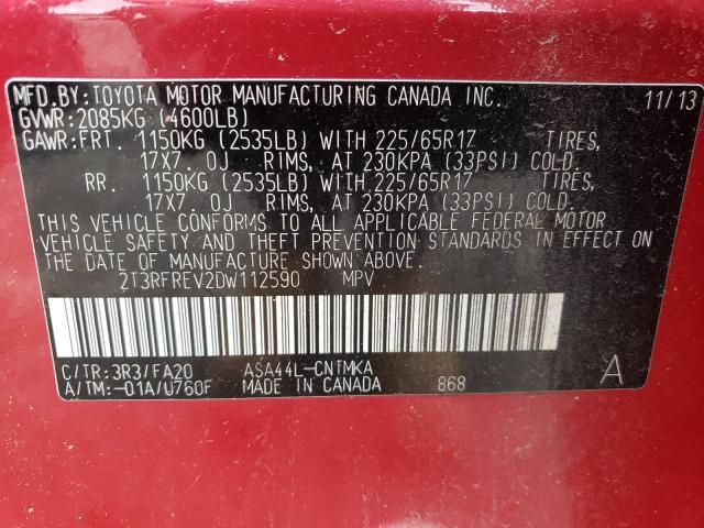Photo 10 from auction – 2013 TOYOTA RAV4 XLE with VIN 2T3RFREV2DW112590