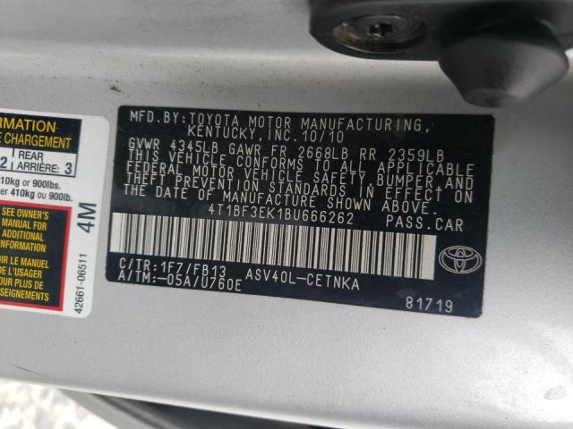 Photo 10 from auction – 2011 TOYOTA CAMRY BASE with VIN 4T1BF3EK1BU666262