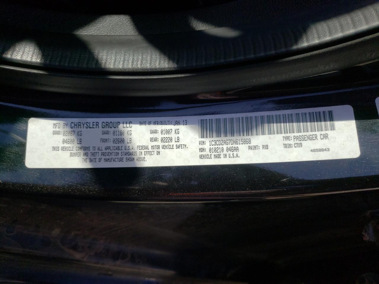 Photo 10 from auction – 2013 DODGE AVENGER SE with VIN 1C3CDZAG7DN615868