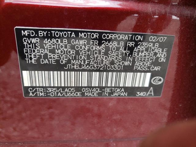 Photo 10 from auction – 2007 LEXUS ES 350 with VIN JTHBJ46G372103301