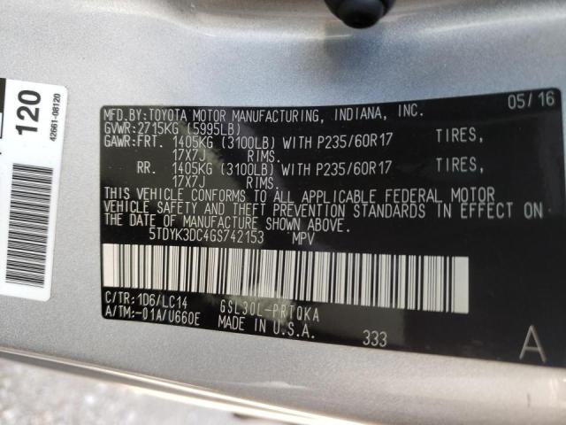 Photo 10 from auction – 2016 TOYOTA SIENNA XLE with VIN 5TDYK3DC4GS742153