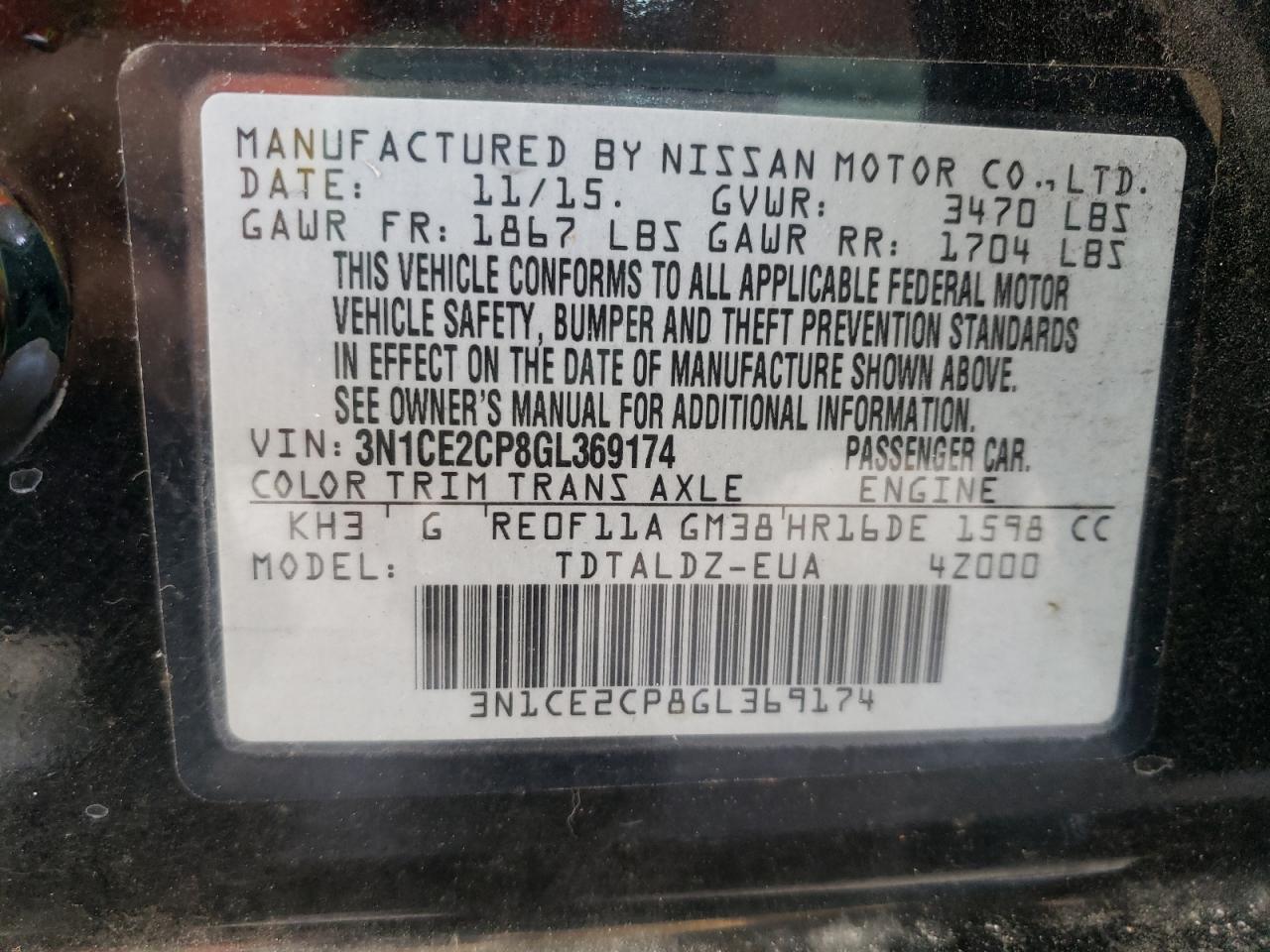 Photo 11 from auction – 2016 NISSAN VERSA NOTE with VIN 3N1CE2CP8GL369174