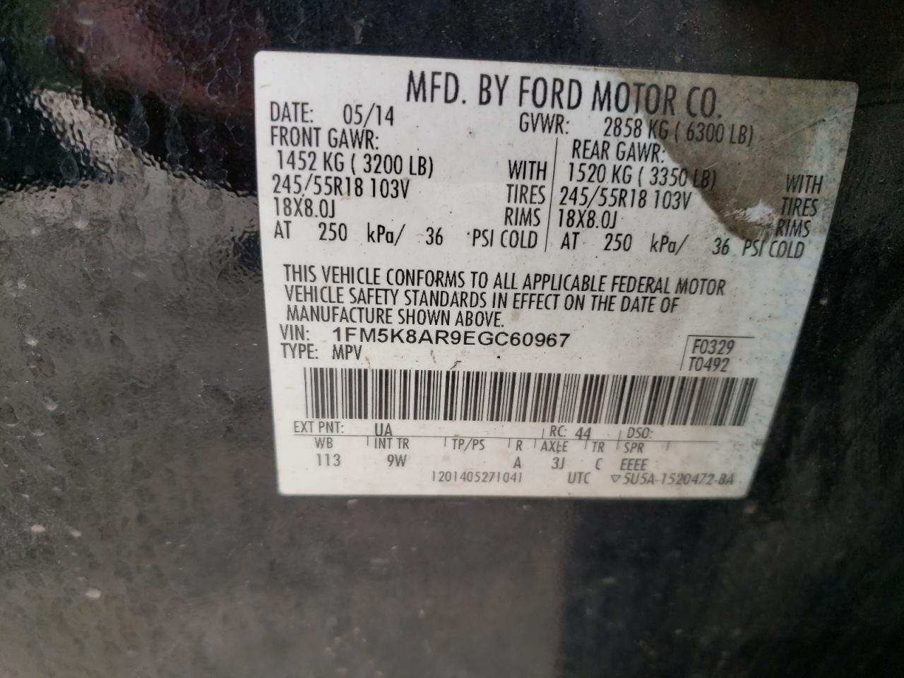 Photo 10 from auction – 2014 FORD EXPLORER P with VIN 1FM5K8AR9EGC60967