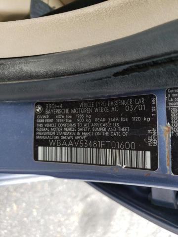 Photo 10 from auction – 2001 BMW 330 I with VIN WBAAV53481FT01600