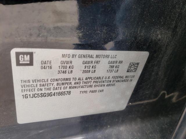 Photo 10 from auction – 2016 CHEVROLET SONIC LT with VIN 1G1JC5SG9G4166578