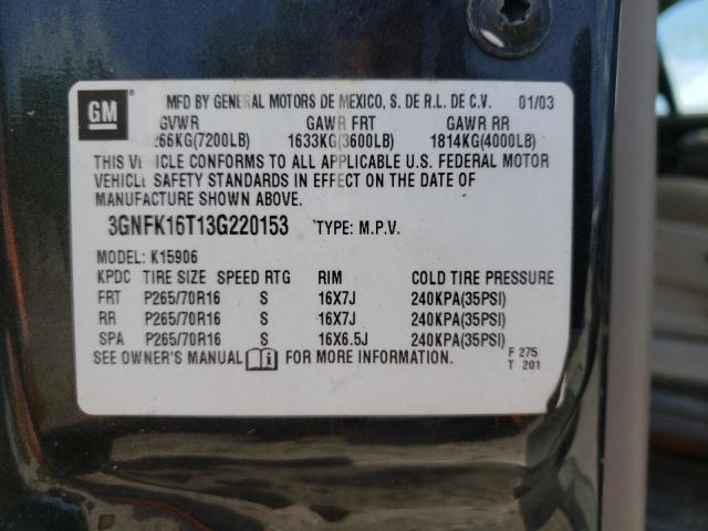 Photo 10 from auction – 2003 CHEVROLET SUBURBAN K with VIN 3GNFK16T13G220153