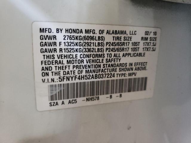 Photo 10 from auction – 2010 HONDA PILOT EXL with VIN 5FNYF4H52AB037224