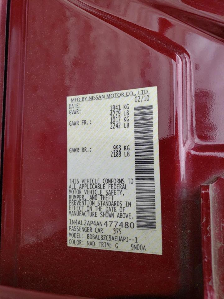 Photo 10 from auction – 2010 NISSAN ALTIMA BAS with VIN 1N4AL2AP4AN477480